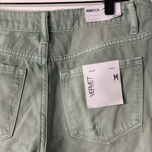 Frayed Mint Green Denim Shorts - Picture 2 of 3